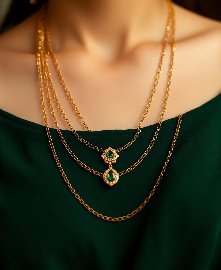 Layered Emerald Chain Set